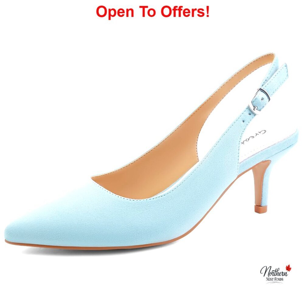 Faux Suede Kitten Heel Pumps with Leather Insole, Slingback
